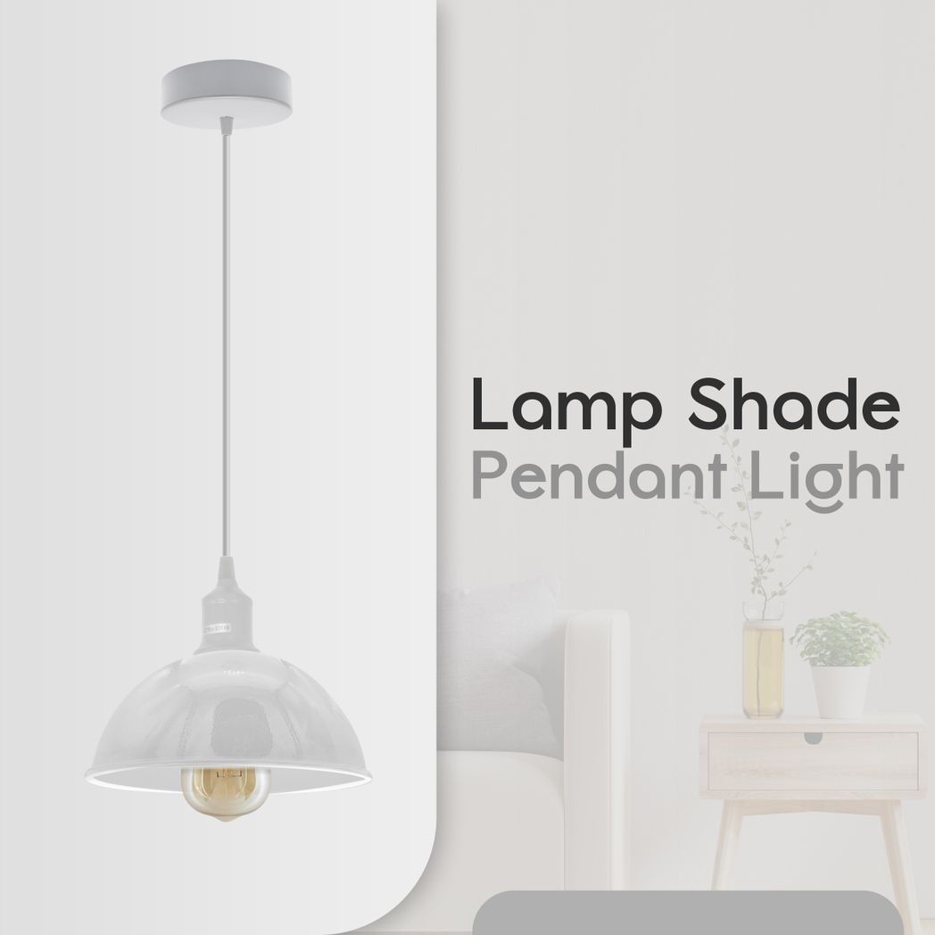 2-Pack White Dome Metal Pendant Lamp Shades, 21cm, E27