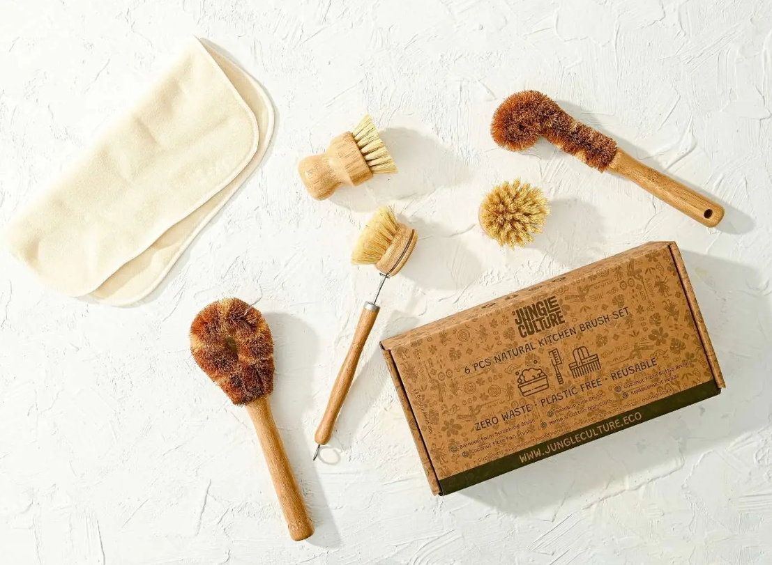 bamboo dish brushes cleaning set