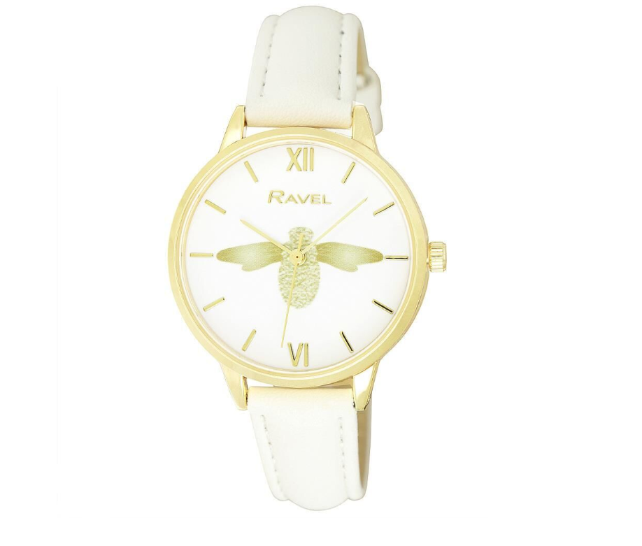 Ravel Women's Moth Design Dial White Leather Strap Watch RF007.4