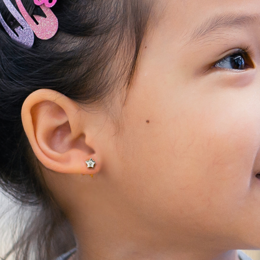 Sterling Silver Dinky Star Stud Earrings with Diamanté Centre