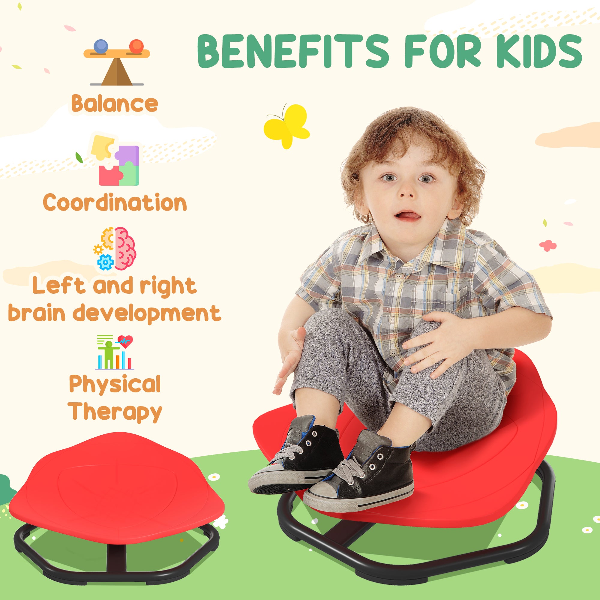 AIYAPLAY Autism Sit and Spin Chair for Balance & Coordination, Red