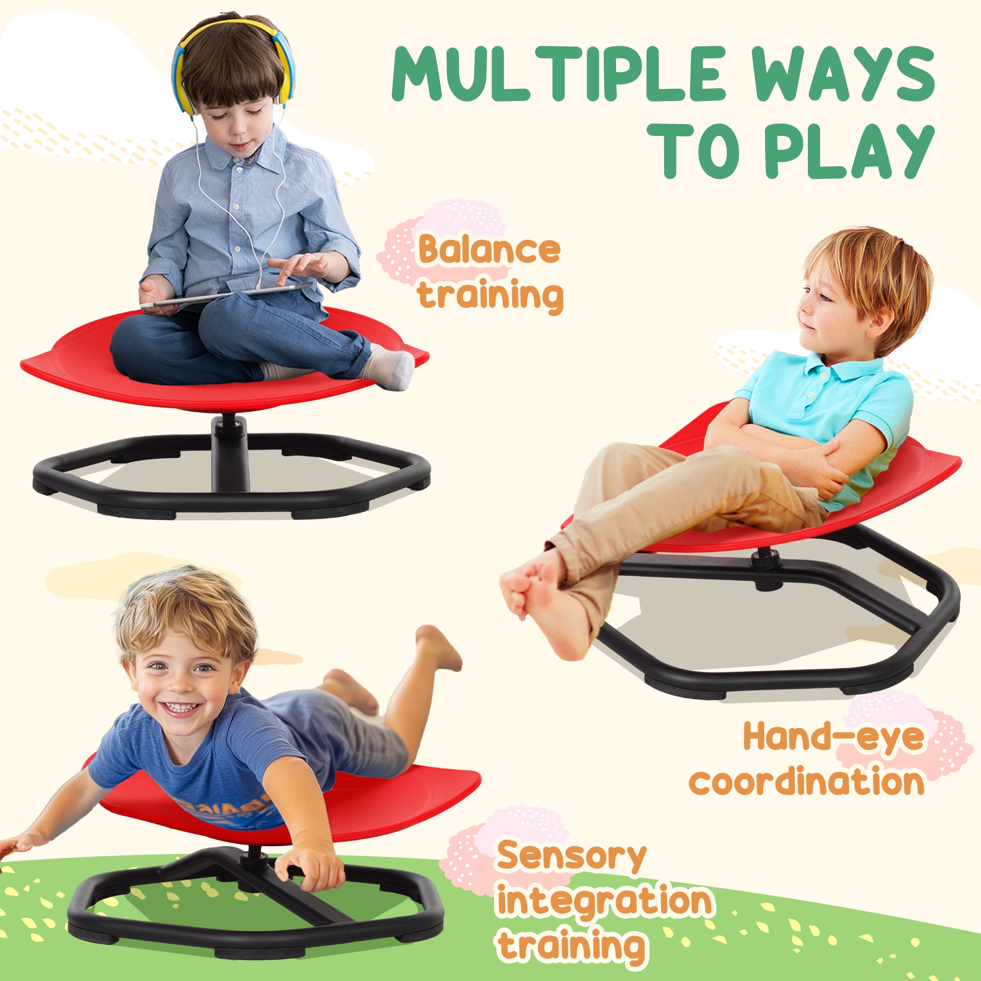 AIYAPLAY Autism Sit and Spin Chair for Balance & Coordination, Red