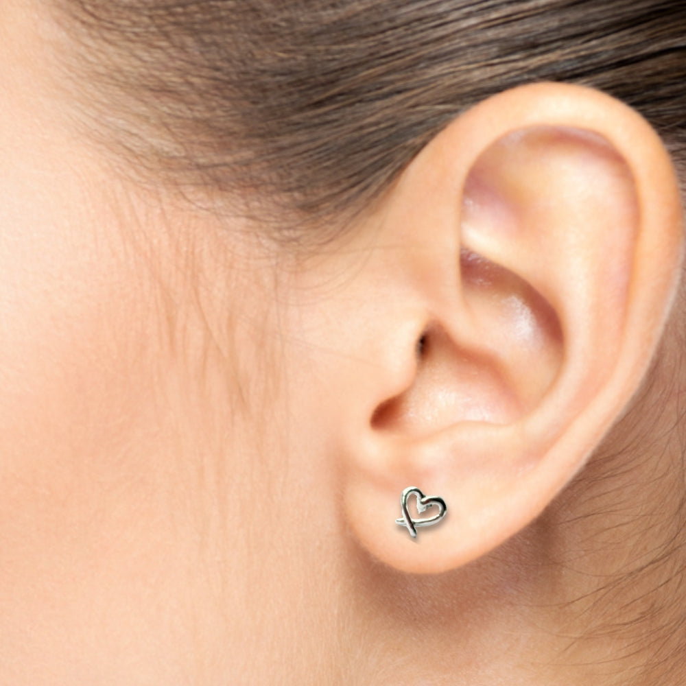 Small Sterling Silver Heart Stud Earrings for Women