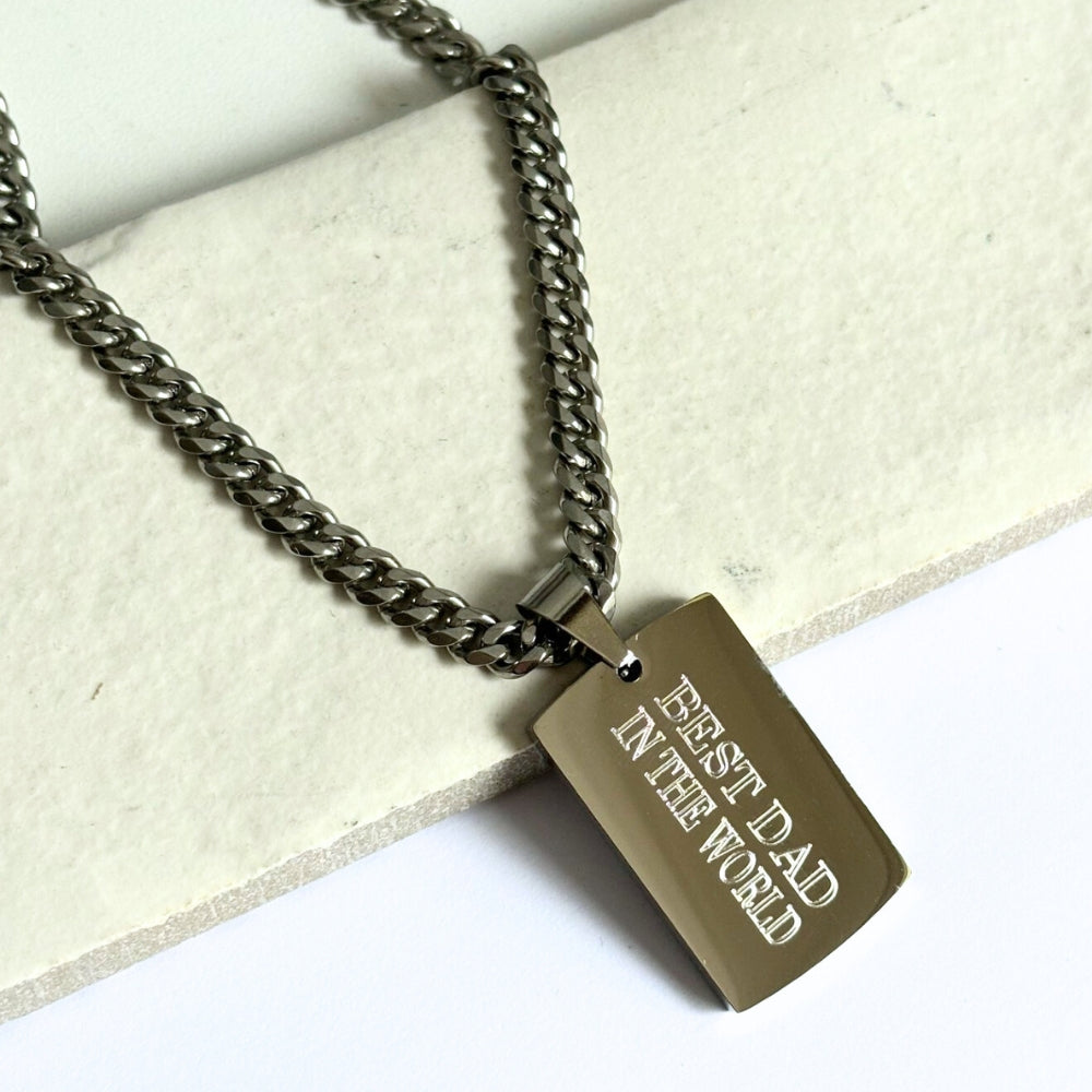 Personalised Men's Rectangle Pendant Necklace with Chunky Chain