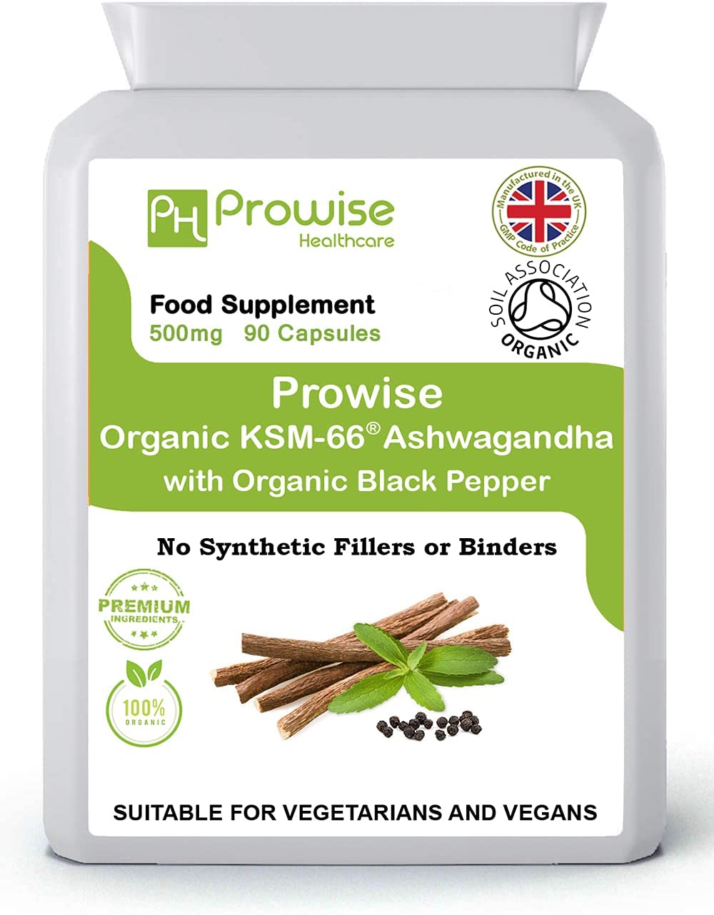 Prowise Healthcare KSM-66 Ashwagandha with Organic Black Pepper 500mg 90 Capsules