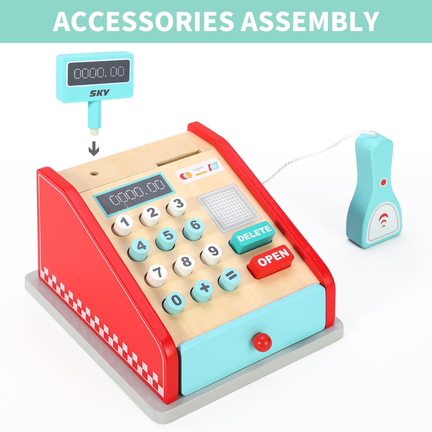 SOKA Play Imagine Learn Wooden Cash Register Playset, Red and Mint