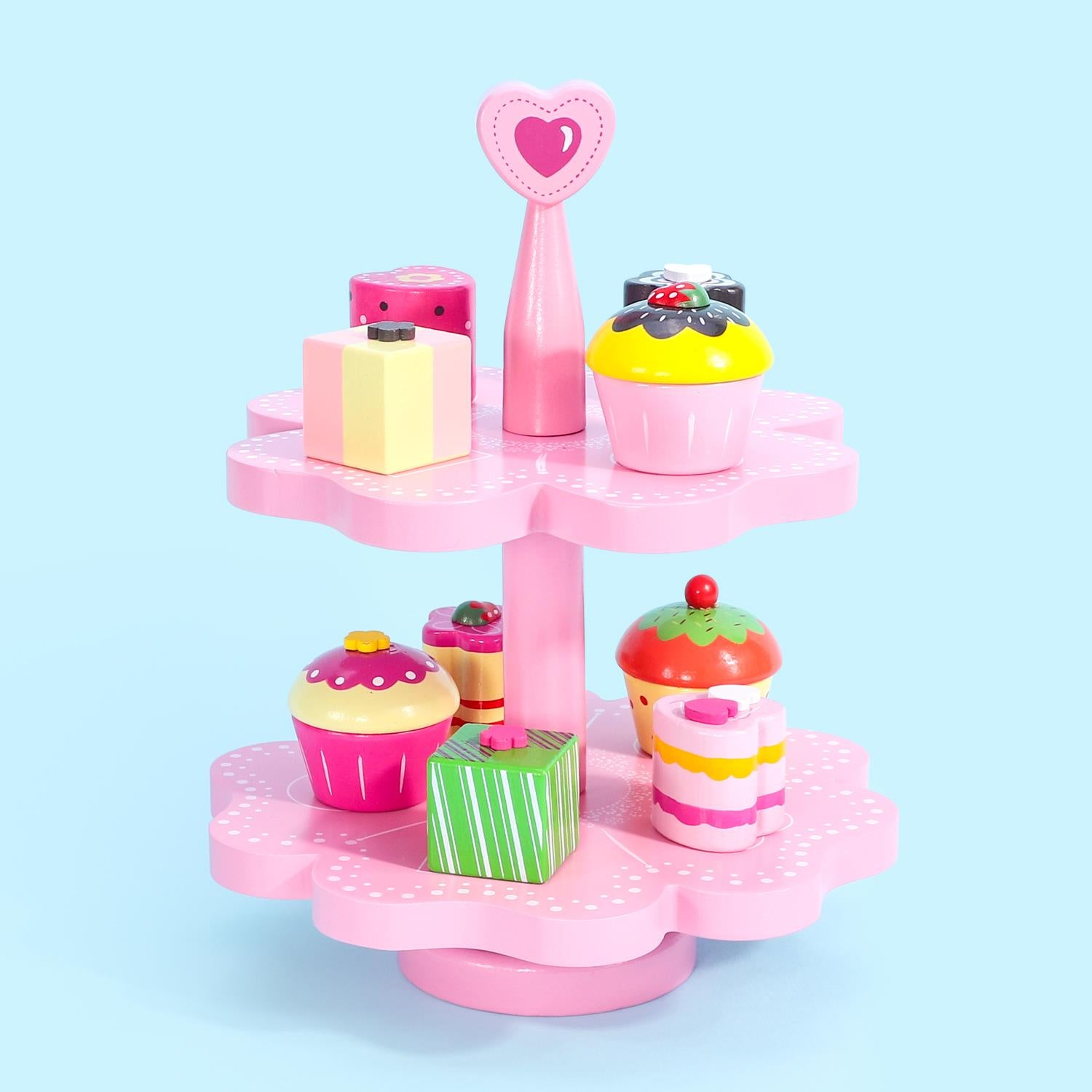 SOKA Magnetic Heart Cake Stand Wooden Pretend Play Tea Party Toy