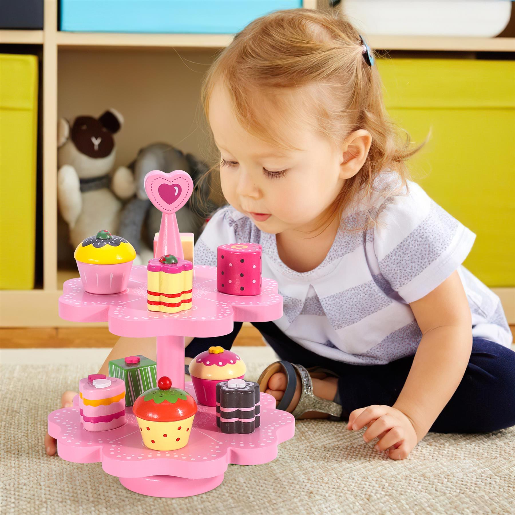 SOKA Magnetic Heart Cake Stand Wooden Pretend Play Tea Party Toy