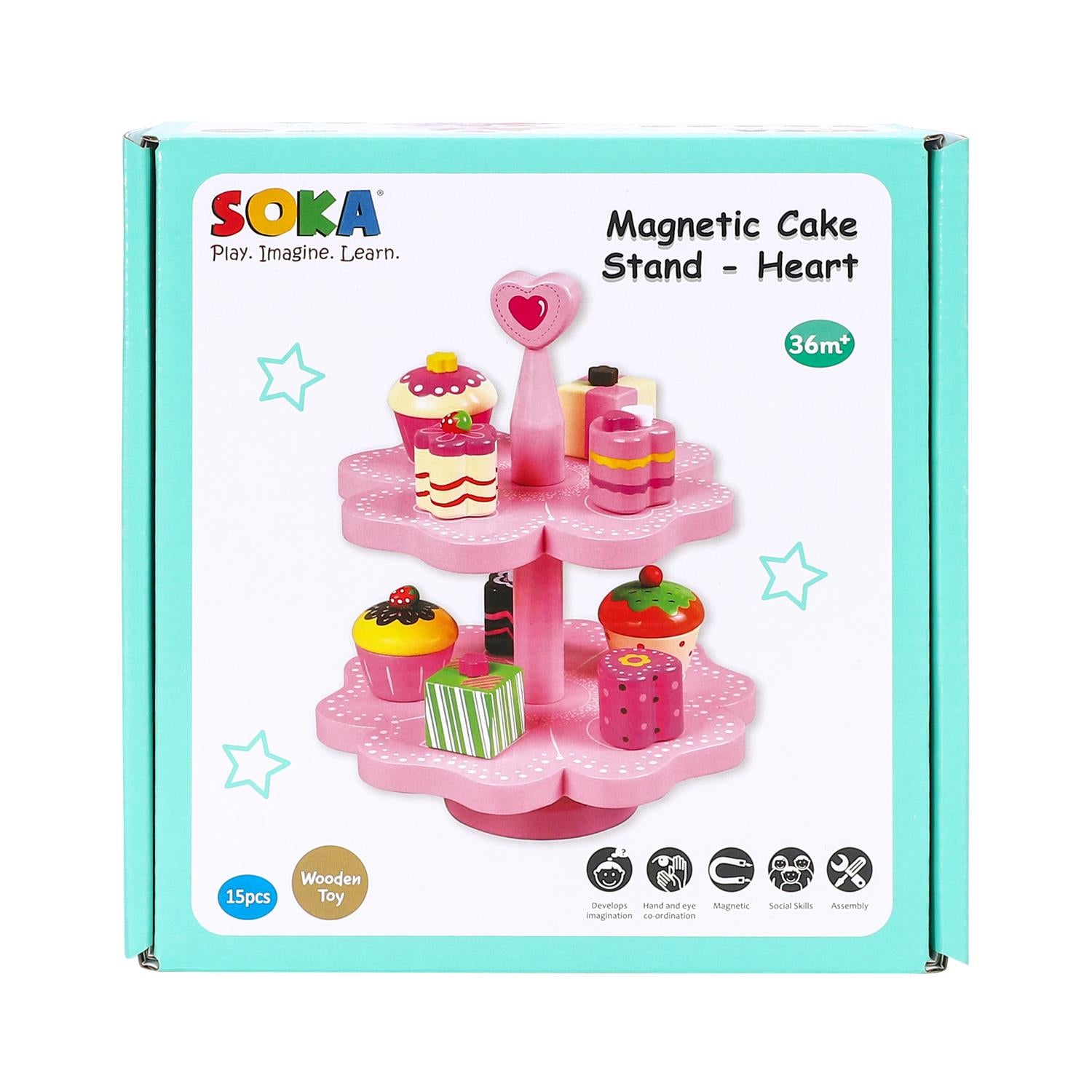 SOKA Magnetic Heart Cake Stand Wooden Pretend Play Tea Party Toy