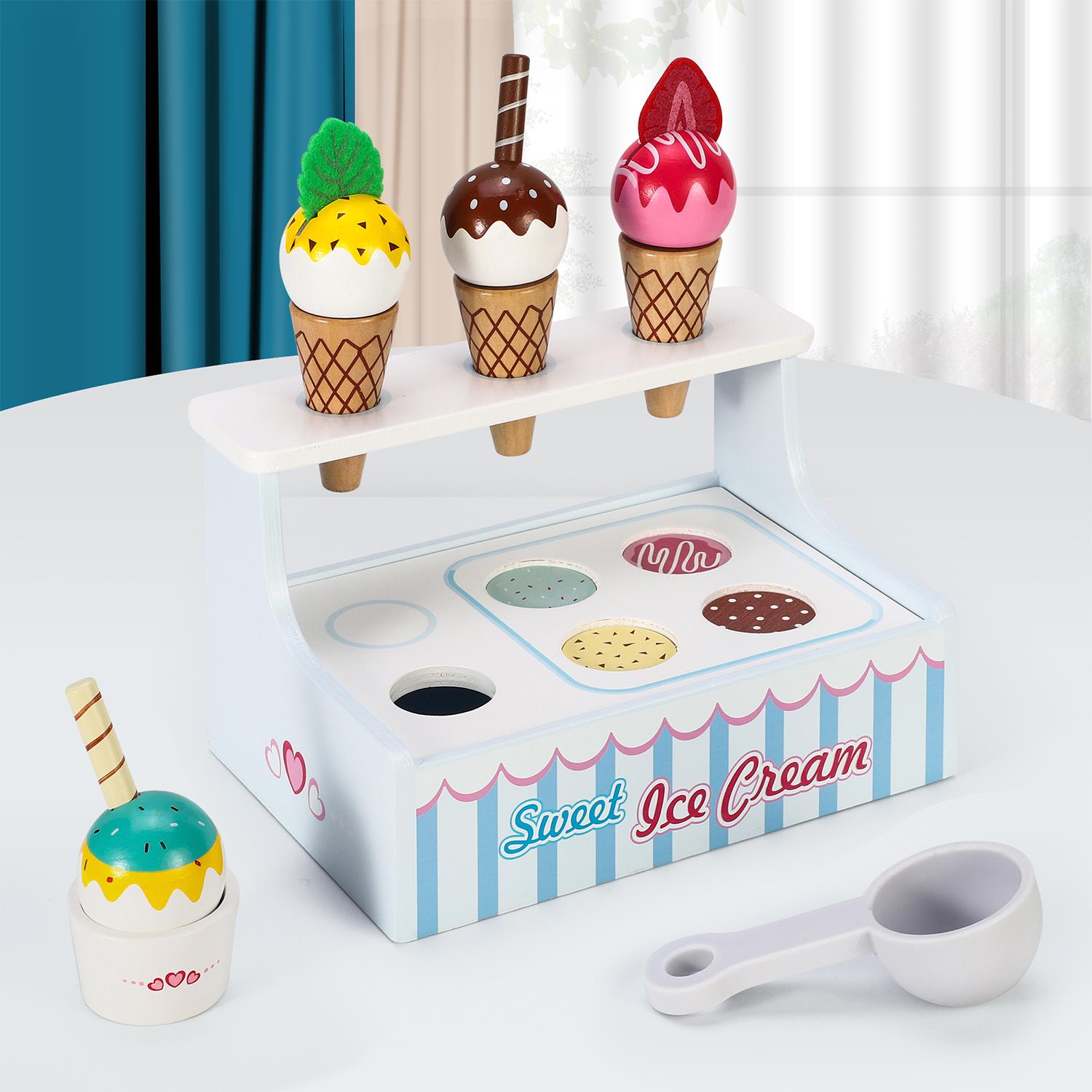 SOKA Mini Ice Cream Shop Play Set with Cones, Toppings & Scoop