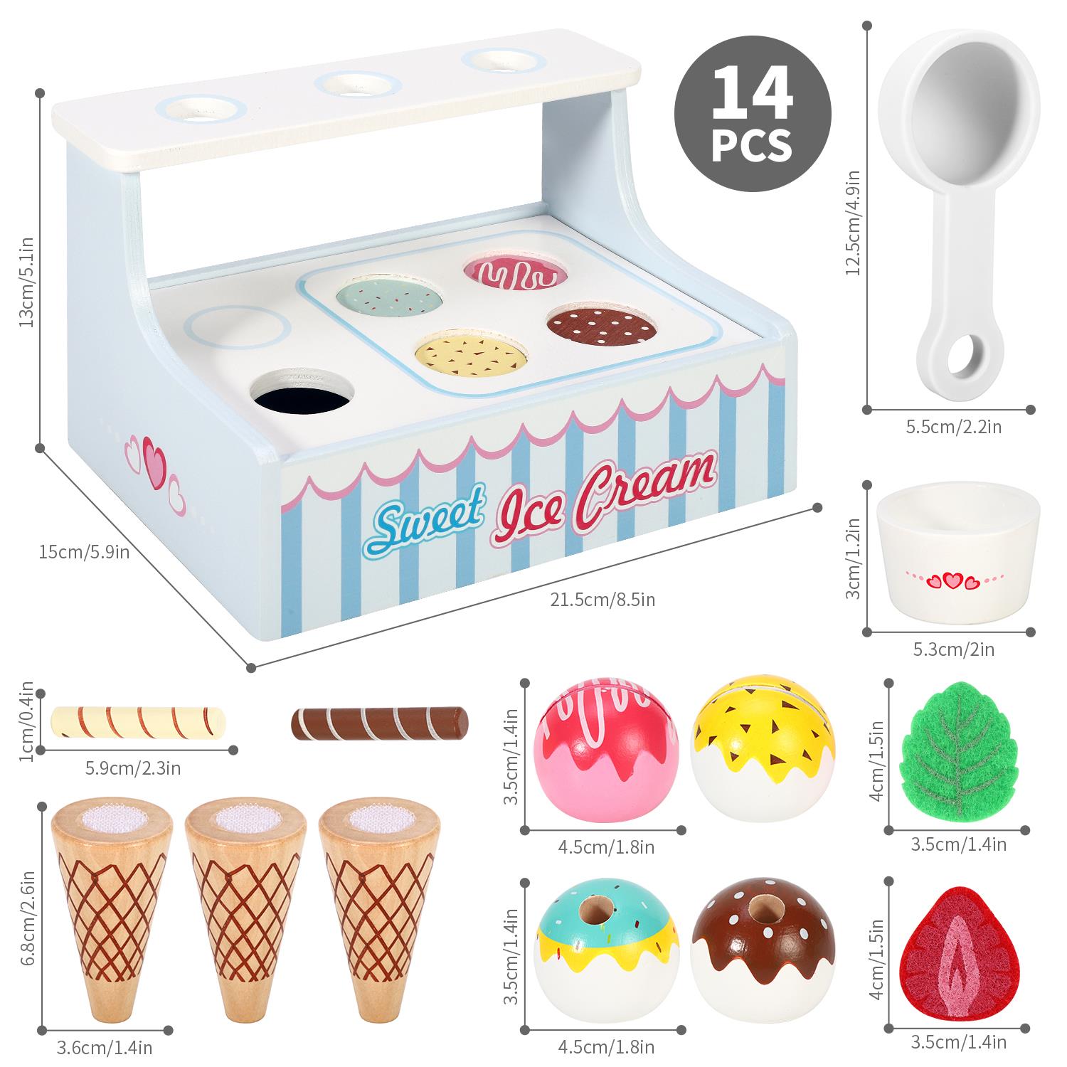 SOKA Mini Ice Cream Shop Play Set with Cones, Toppings & Scoop