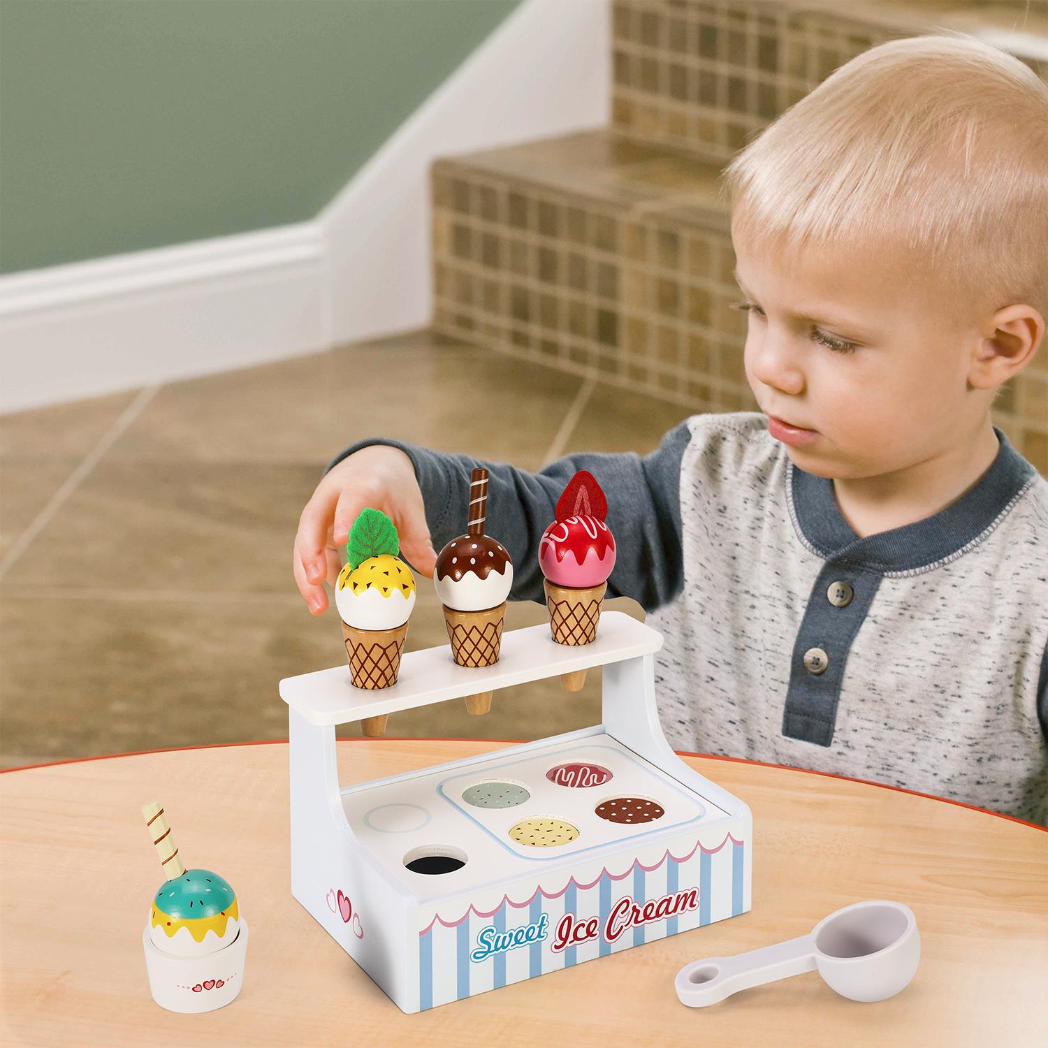 SOKA Mini Ice Cream Shop Play Set with Cones, Toppings & Scoop