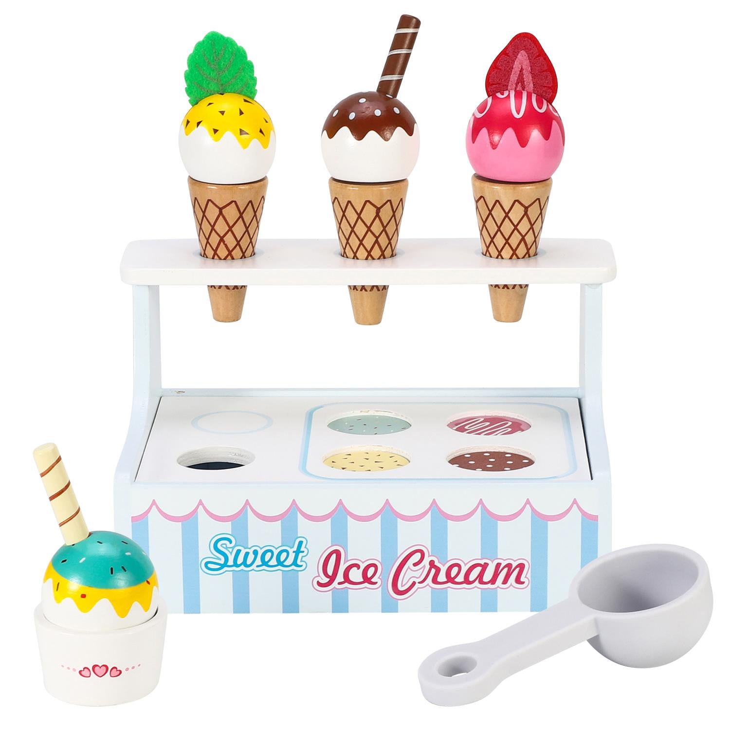 SOKA Mini Ice Cream Shop Play Set with Cones, Toppings & Scoop