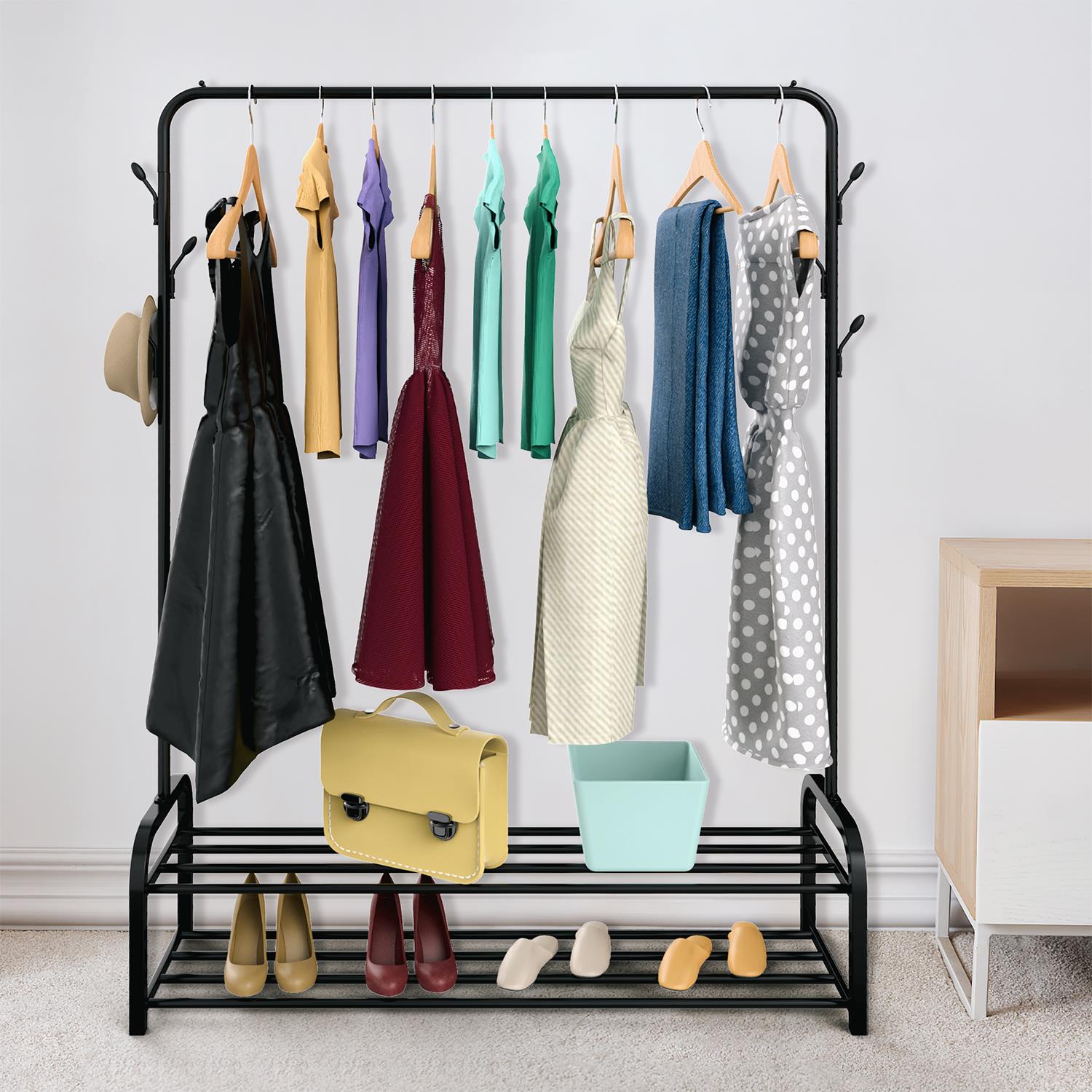 Vinsani Deluxe Multifunctional Entryway Organiser Clothes Rail and Shoe Rack