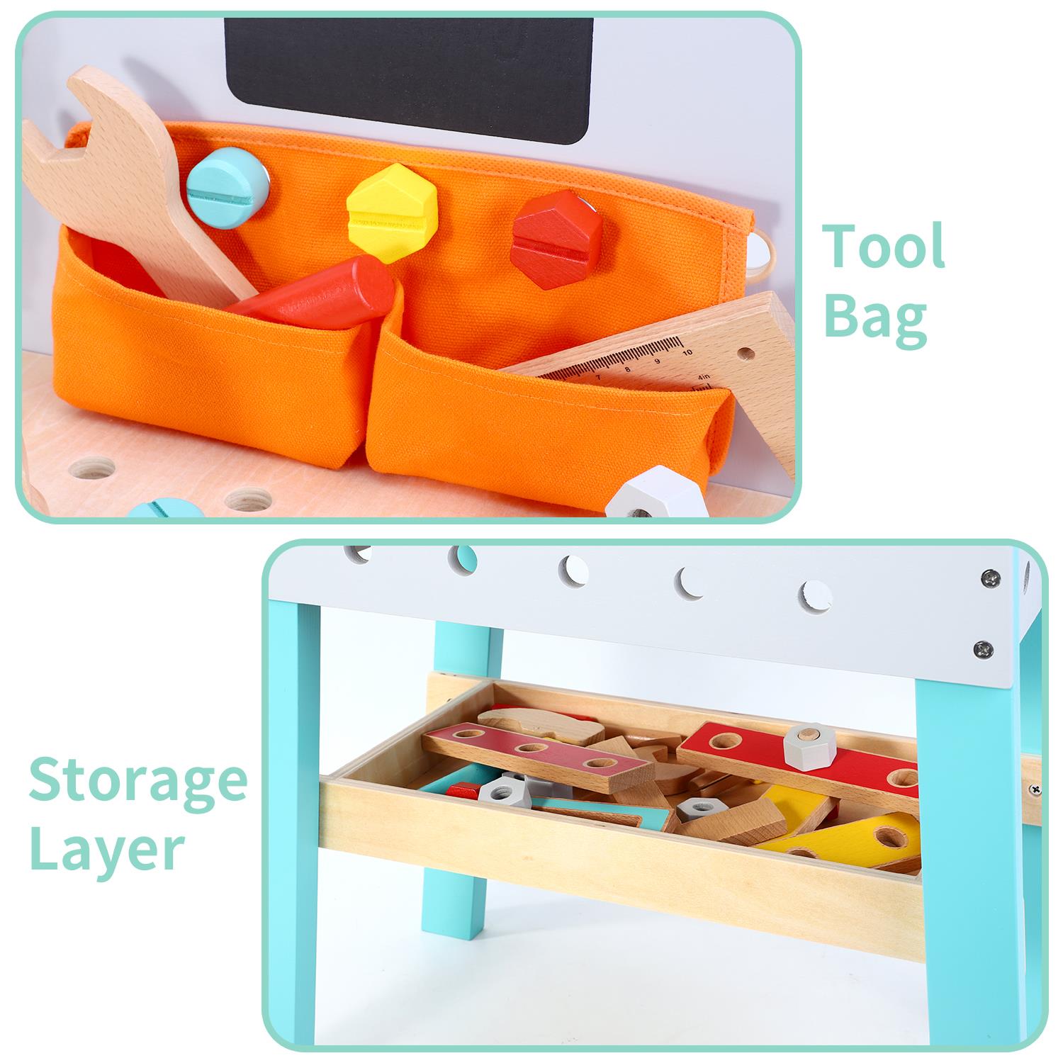 SOKA My First Wooden Workbench Pretend Play Toy for Kids
