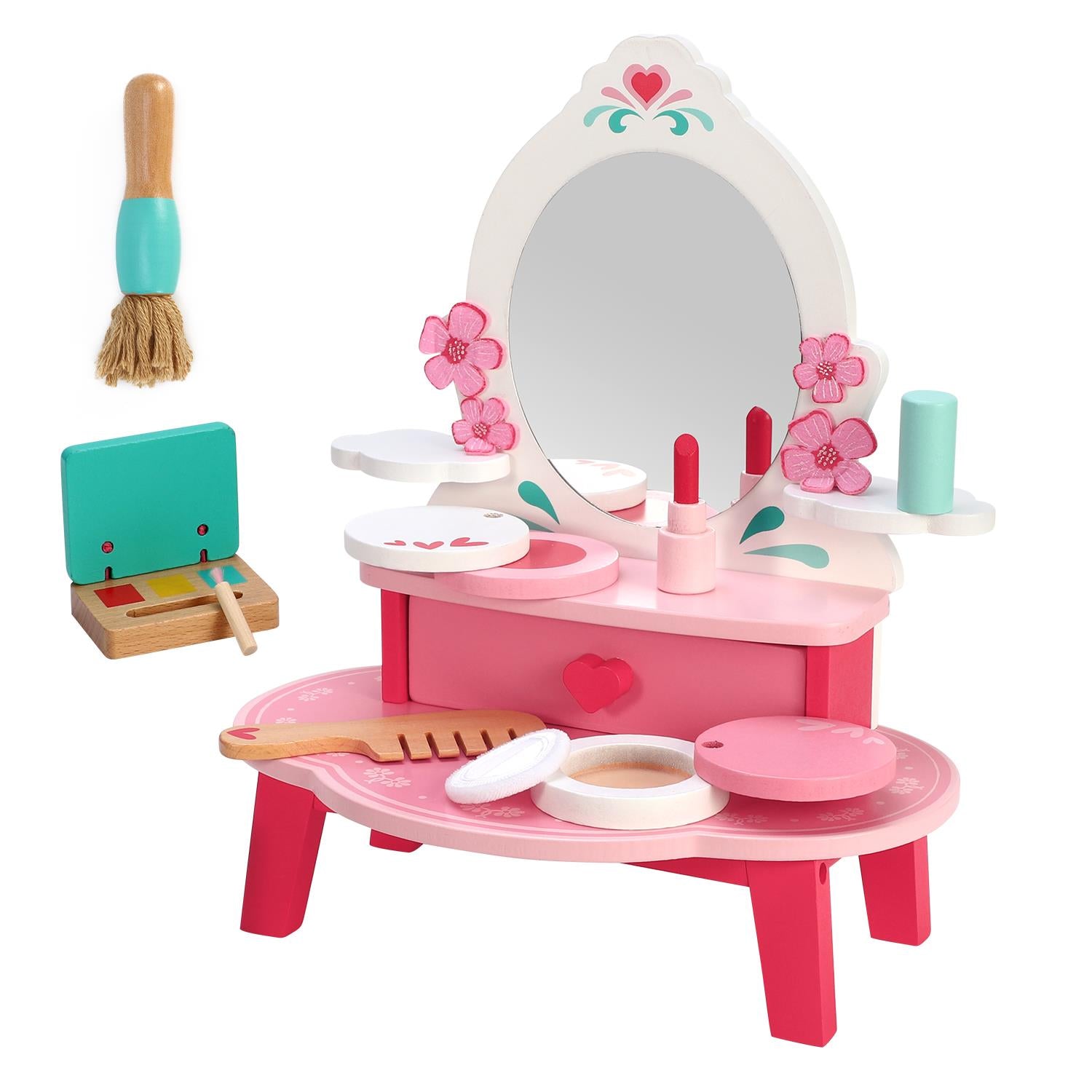SOKA Wooden Dressing Table Top Vanity Mirror Beauty Set with Makeup Accessories