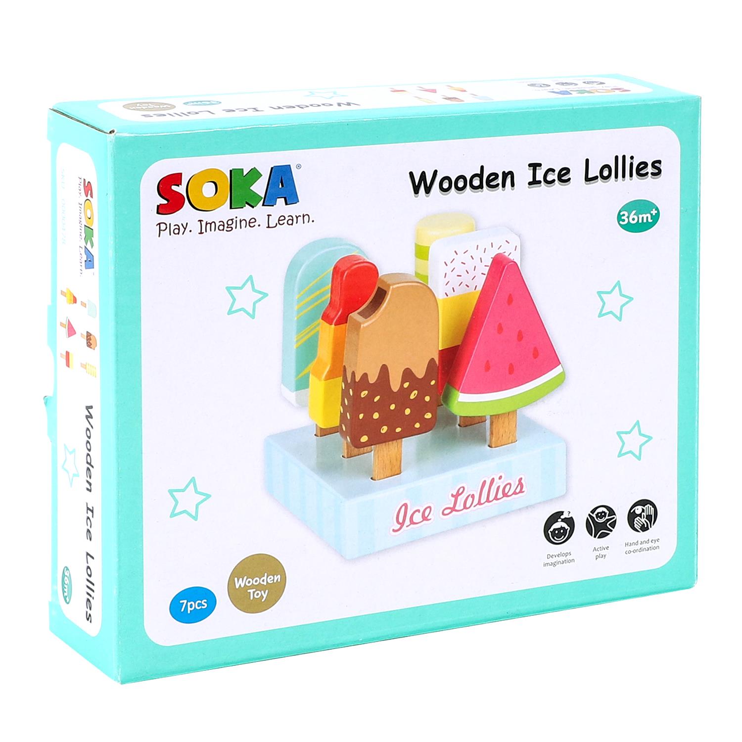 SOKA Play Imagine Learn Wooden Ice Lollies 7-Piece Toy Playset