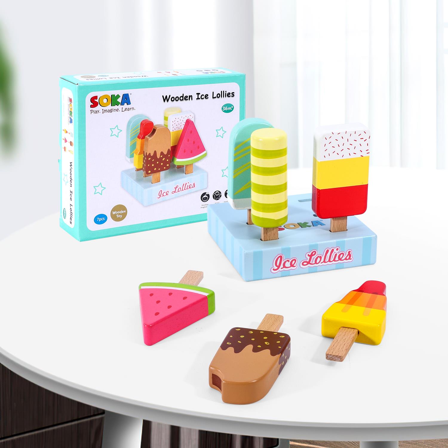 SOKA Play Imagine Learn Wooden Ice Lollies 7-Piece Toy Playset