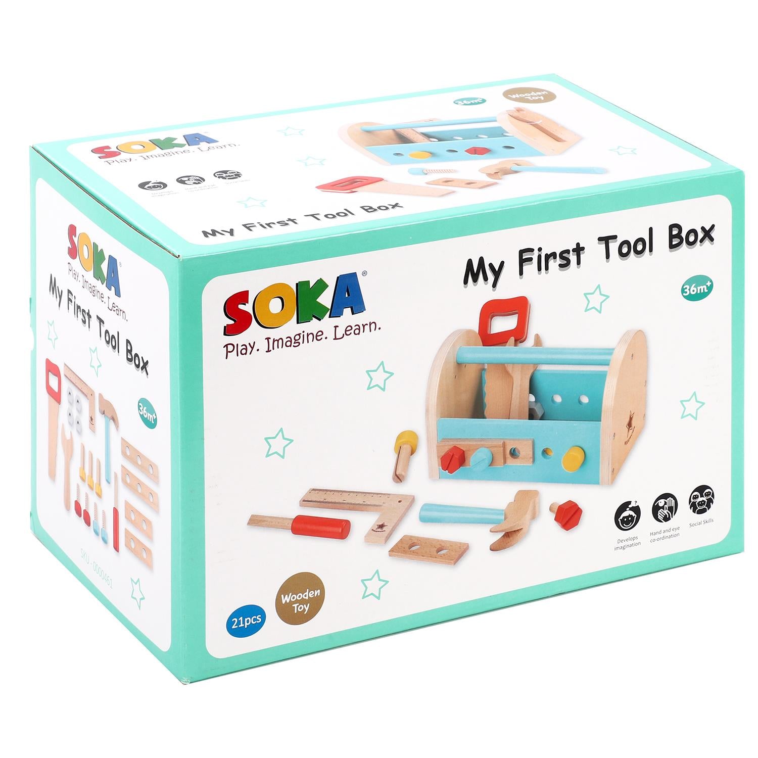 SOKA Play Imagine Learn My First Tool Box Wooden Pretend Play Toy for Little Builders