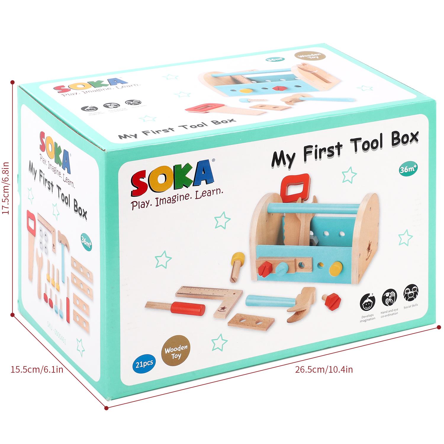 SOKA Play Imagine Learn My First Tool Box Wooden Pretend Play Toy for Little Builders