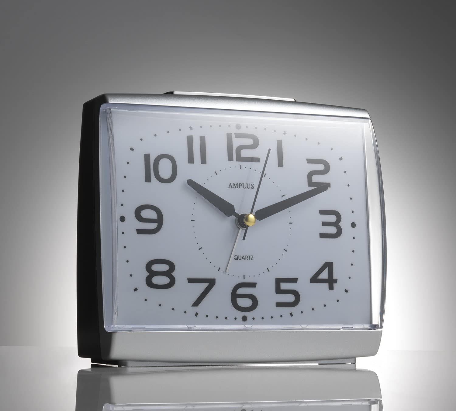 Amplus Large Numbers Dial With Silent Sweep Light Snooze Silver Alarm Clock PT175