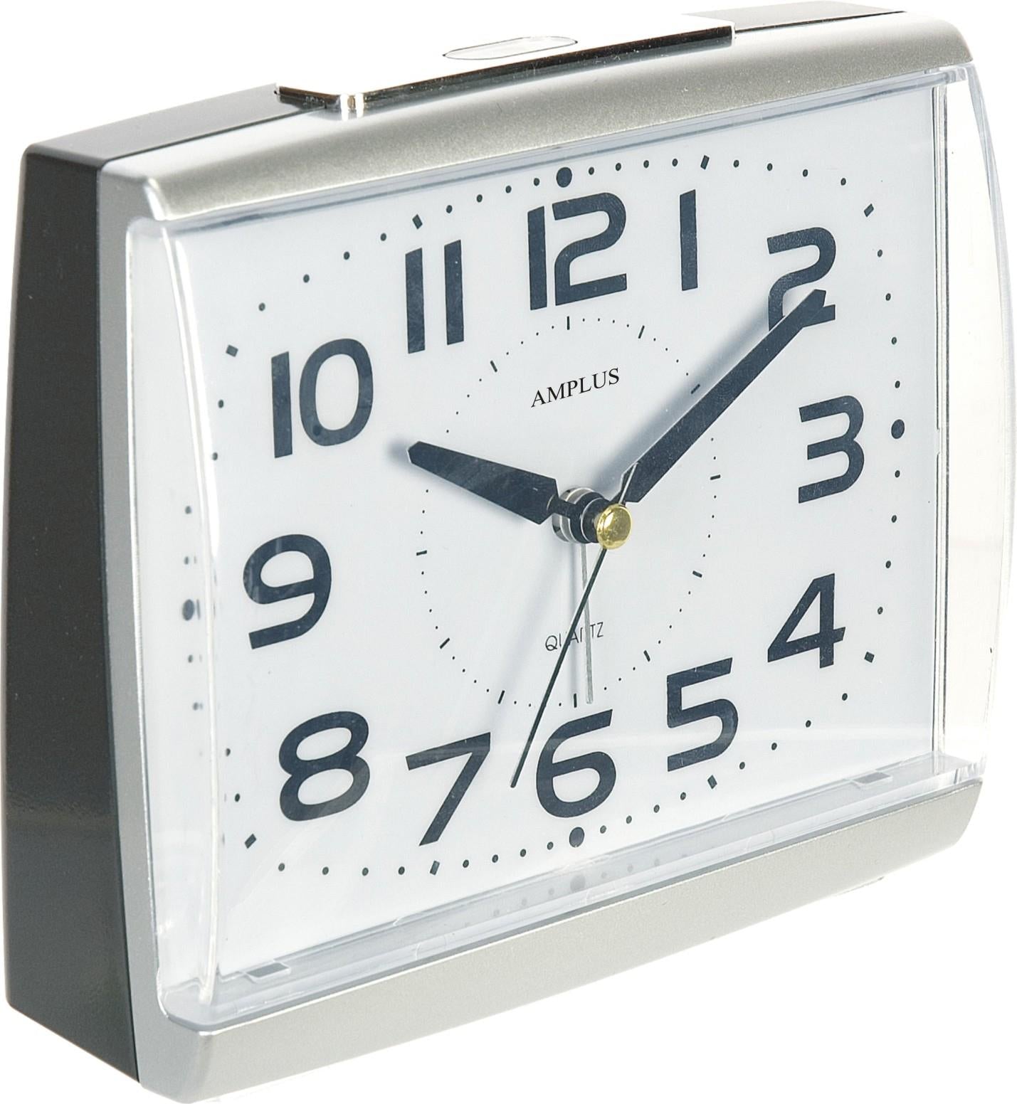 Amplus Large Numbers Dial With Silent Sweep Light Snooze Silver Alarm Clock PT175