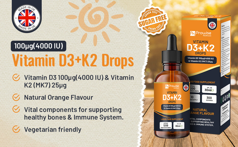 Prowise Healthcare Vitamin D3 4000IU + K2 MK7 Orange Liquid Drops 30ml