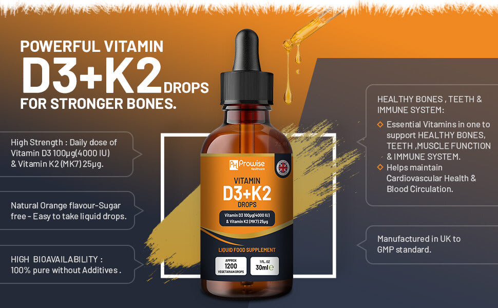 Prowise Healthcare Vitamin D3 4000IU + K2 MK7 Orange Liquid Drops 30ml