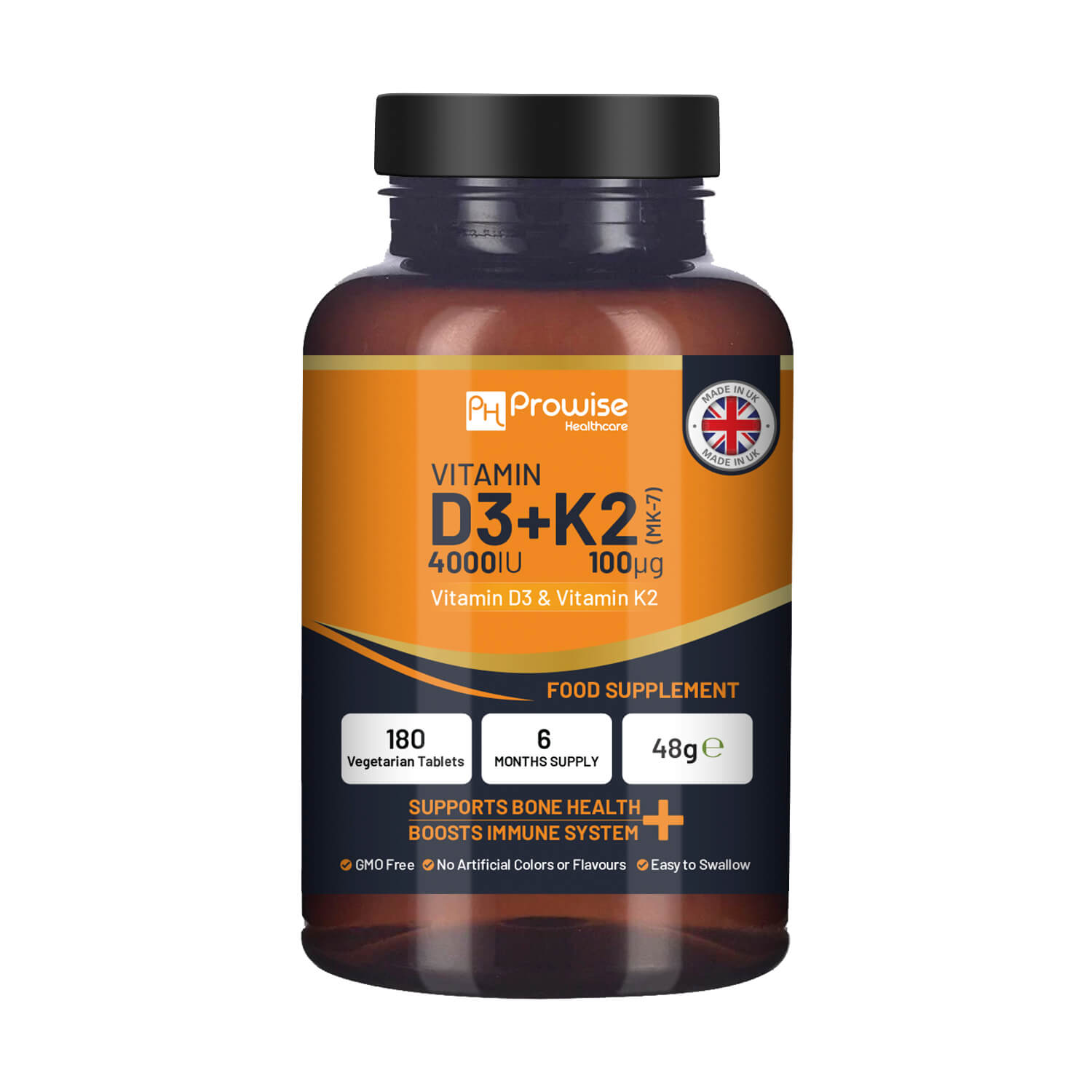 Prowise Healthcare Vitamin D3 4000IU + K2 MK7 100µg, 180 Vegetarian Tablets