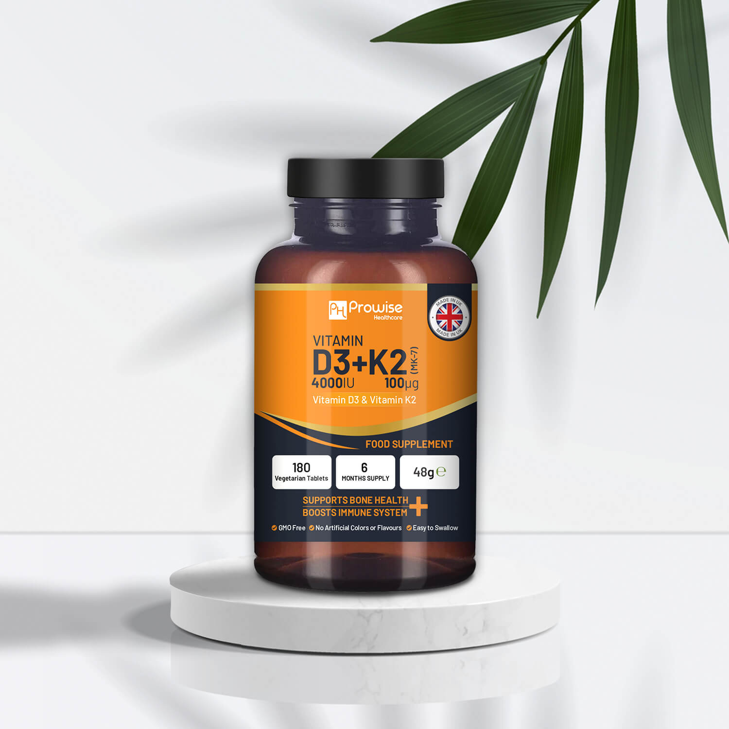 Prowise Healthcare Vitamin D3 4000IU + K2 MK7 100µg, 180 Vegetarian Tablets