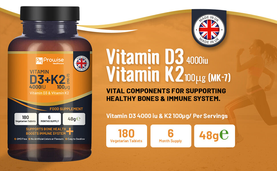 Prowise Healthcare Vitamin D3 4000IU + K2 MK7 100µg, 180 Vegetarian Tablets