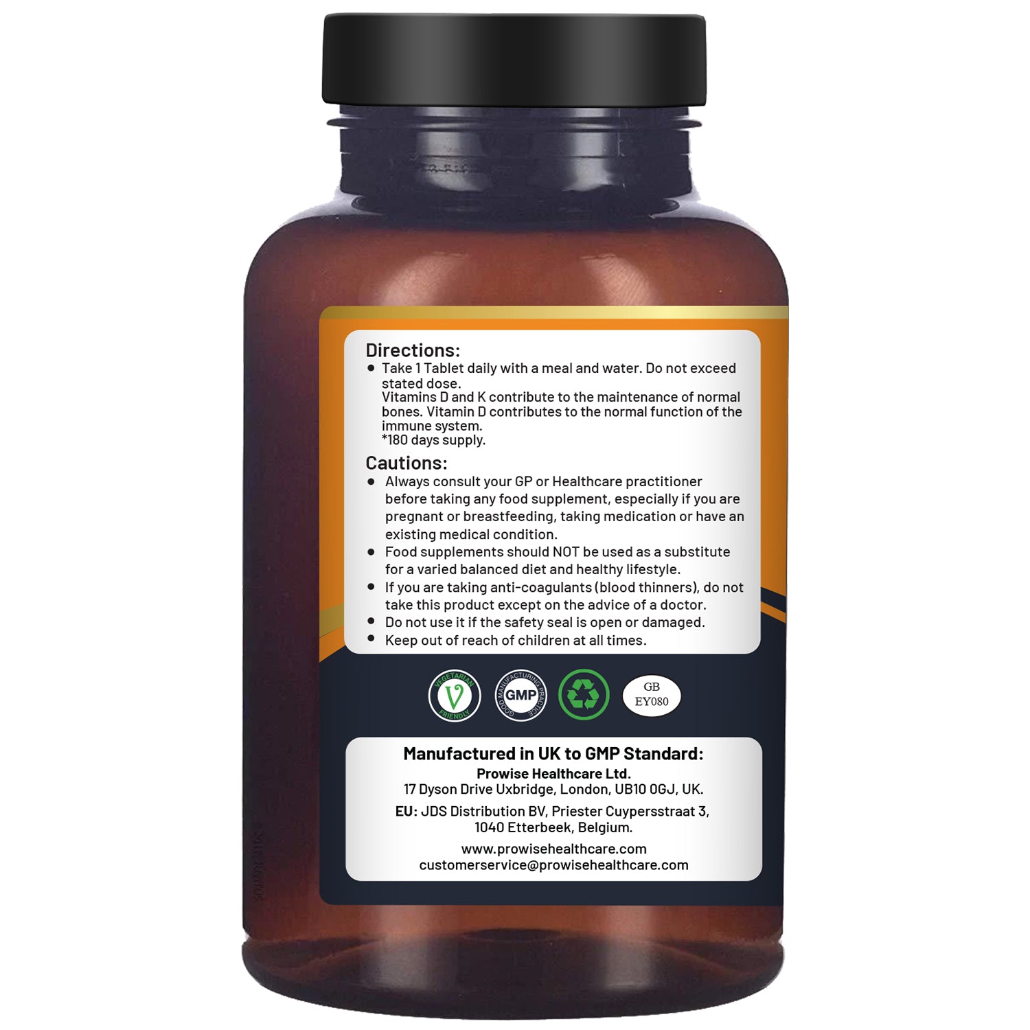 Prowise Healthcare Vitamin D3 4000IU + K2 MK7 100µg, 180 Vegetarian Tablets