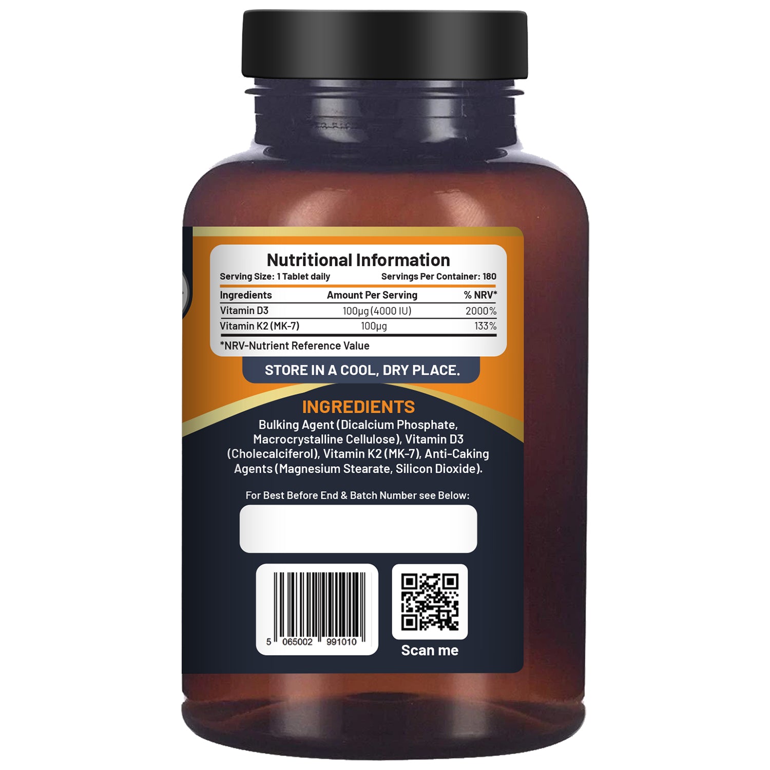 Prowise Healthcare Vitamin D3 4000IU + K2 MK7 100µg, 180 Vegetarian Tablets