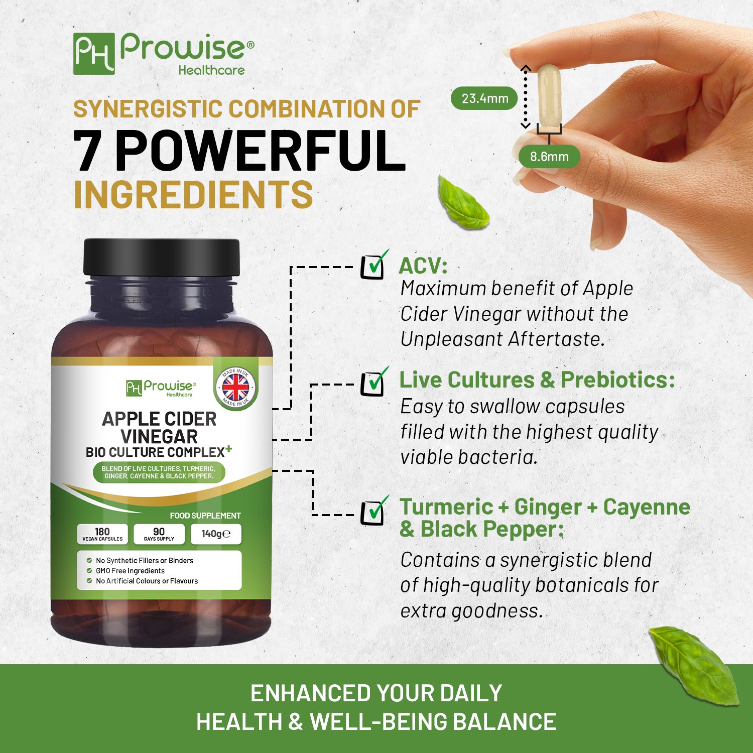 Prowise Apple Cider Vinegar Bio Culture Complex 1300mg 180 Capsules Vegan Made in UK