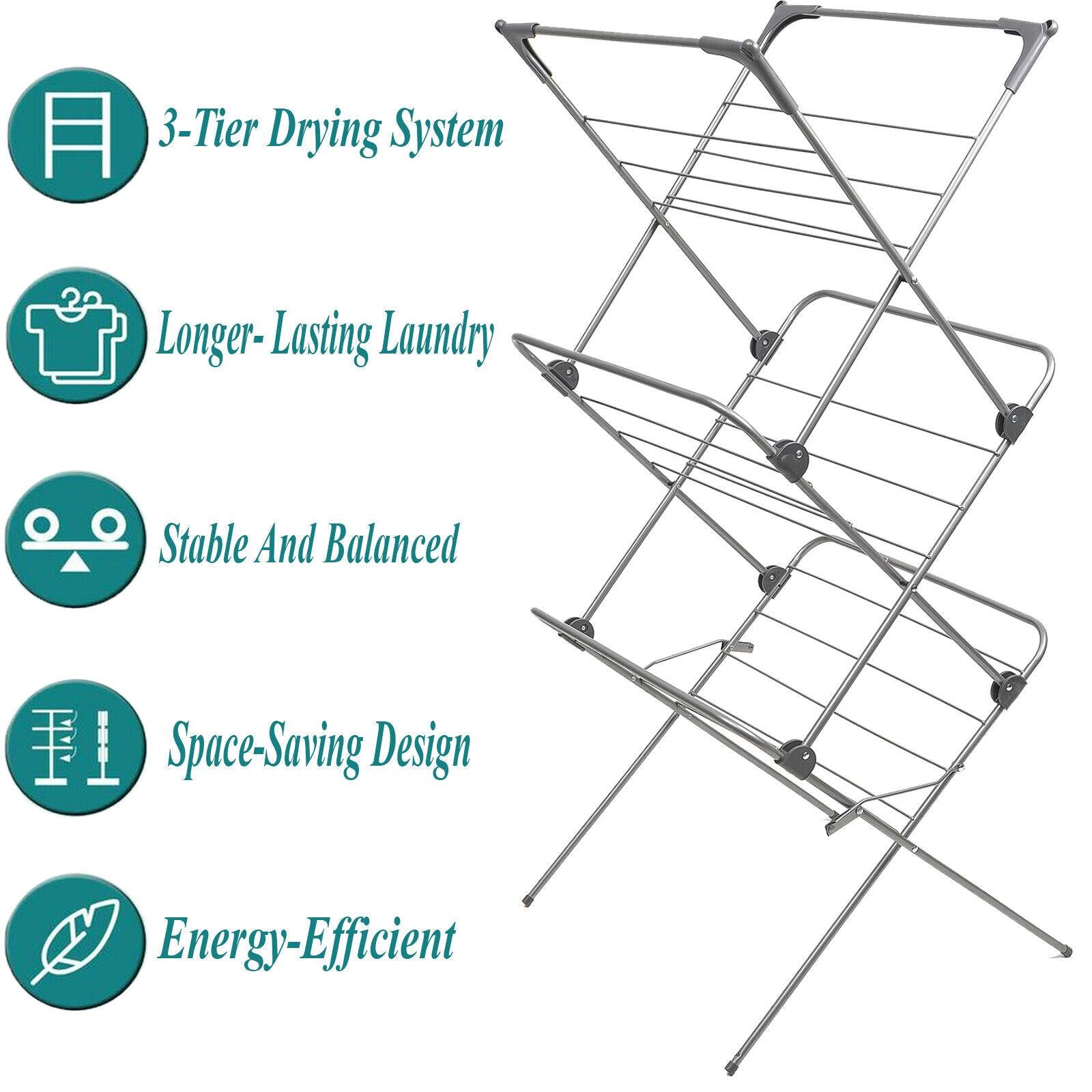3-Tier Clothes Drying Airer, Foldable Indoor/Outdoor Washing Line, 15kg Capacity