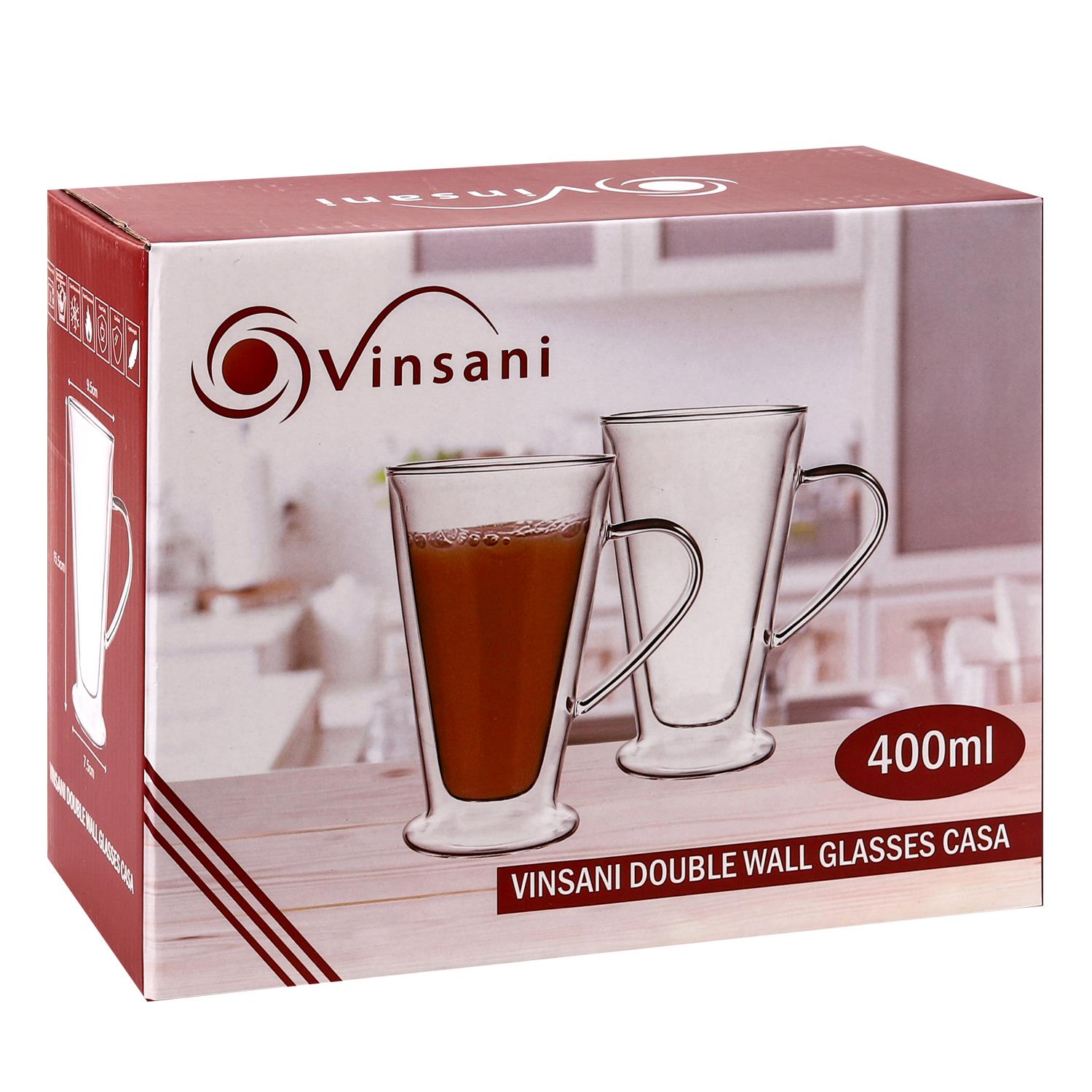 Vinsani Casa Double Walled Glasses, Set of 2, Borosilicate Glass