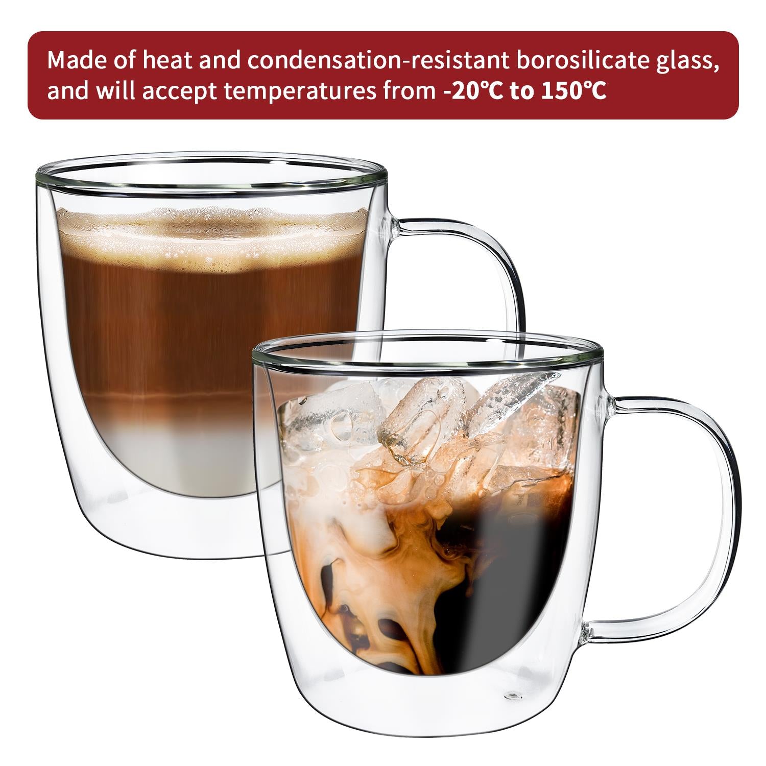 Vinsani Vitrum Double Wall Glasses Set of 2, Borosilicate Glass, Dishwasher Safe