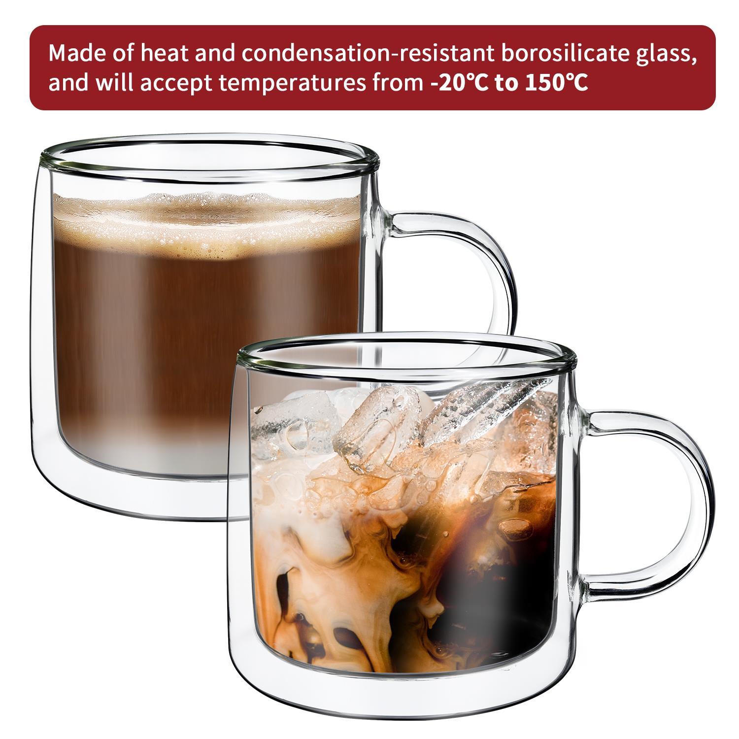 Vinsani Copa 1010310 Double Wall Glasses Transparent Double Walled Cups for Hot and Cold Drinks
