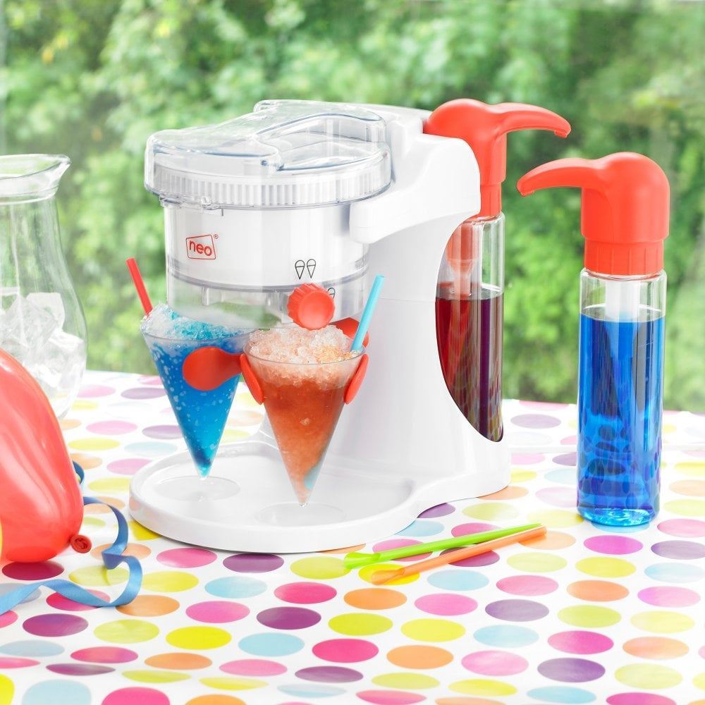 Snow Cone Maker Machine with 4 Reusable Cups, Spoon Straws and 2 Syrup Dispensers