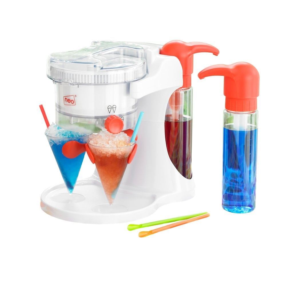 Snow Cone Maker Machine with 4 Reusable Cups, Spoon Straws and 2 Syrup Dispensers