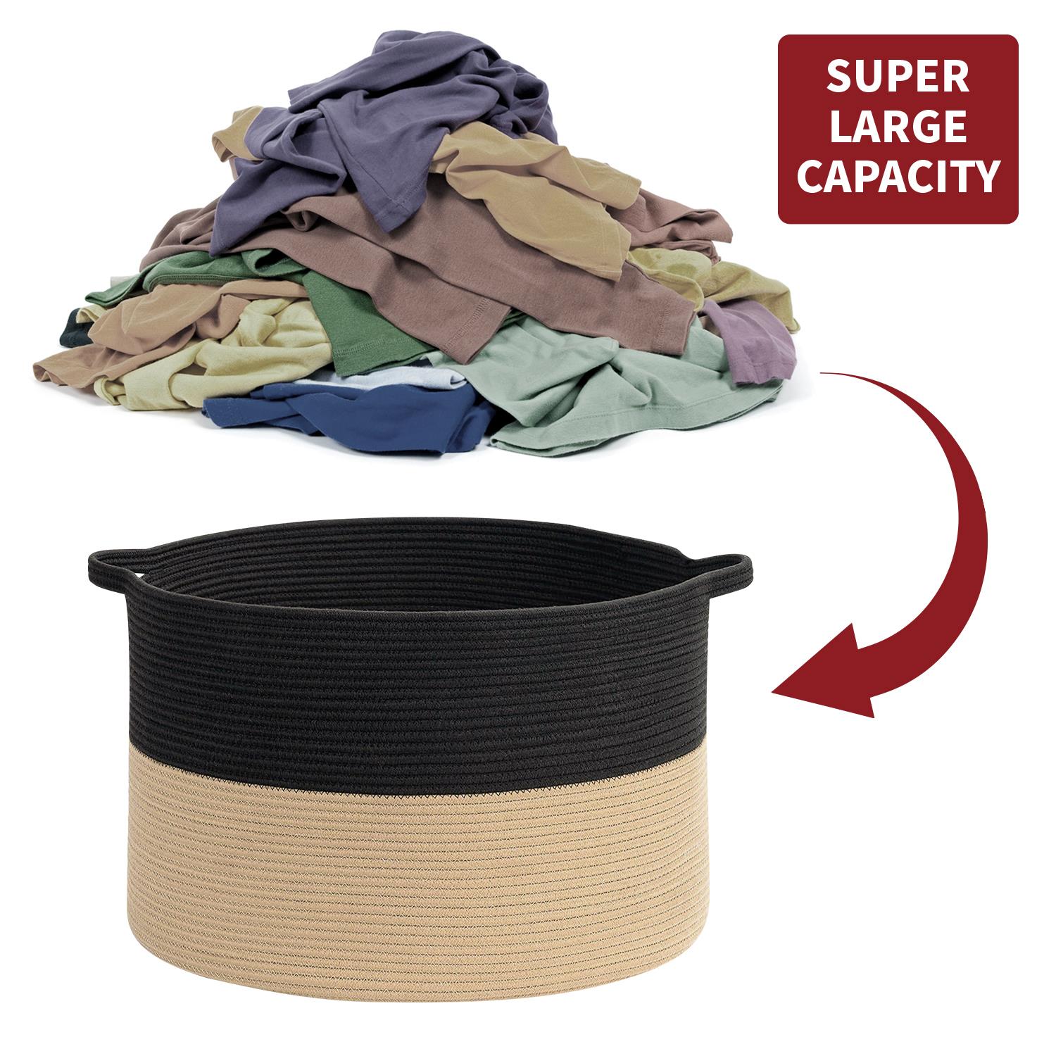 Vinsani Hand-Woven Cotton Rope Laundry Basket, Freestanding Foldable Storage Hamper, 56 x 35.5 cm