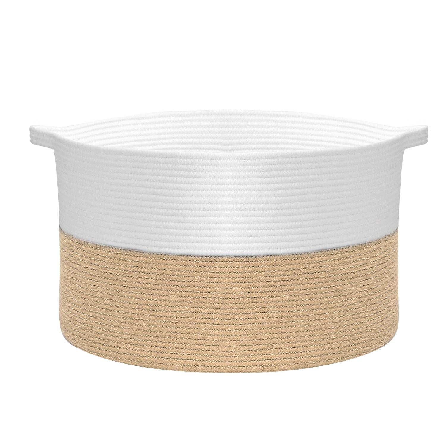 Vinsani Hand-Woven Cotton Rope Laundry Basket White & Coffee 1010289