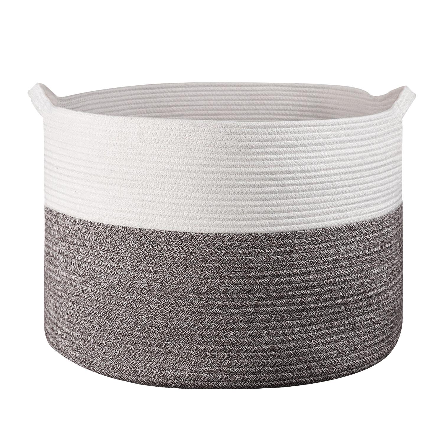 Vinsani Hand-Woven Cotton Rope Laundry Basket, White/Natural