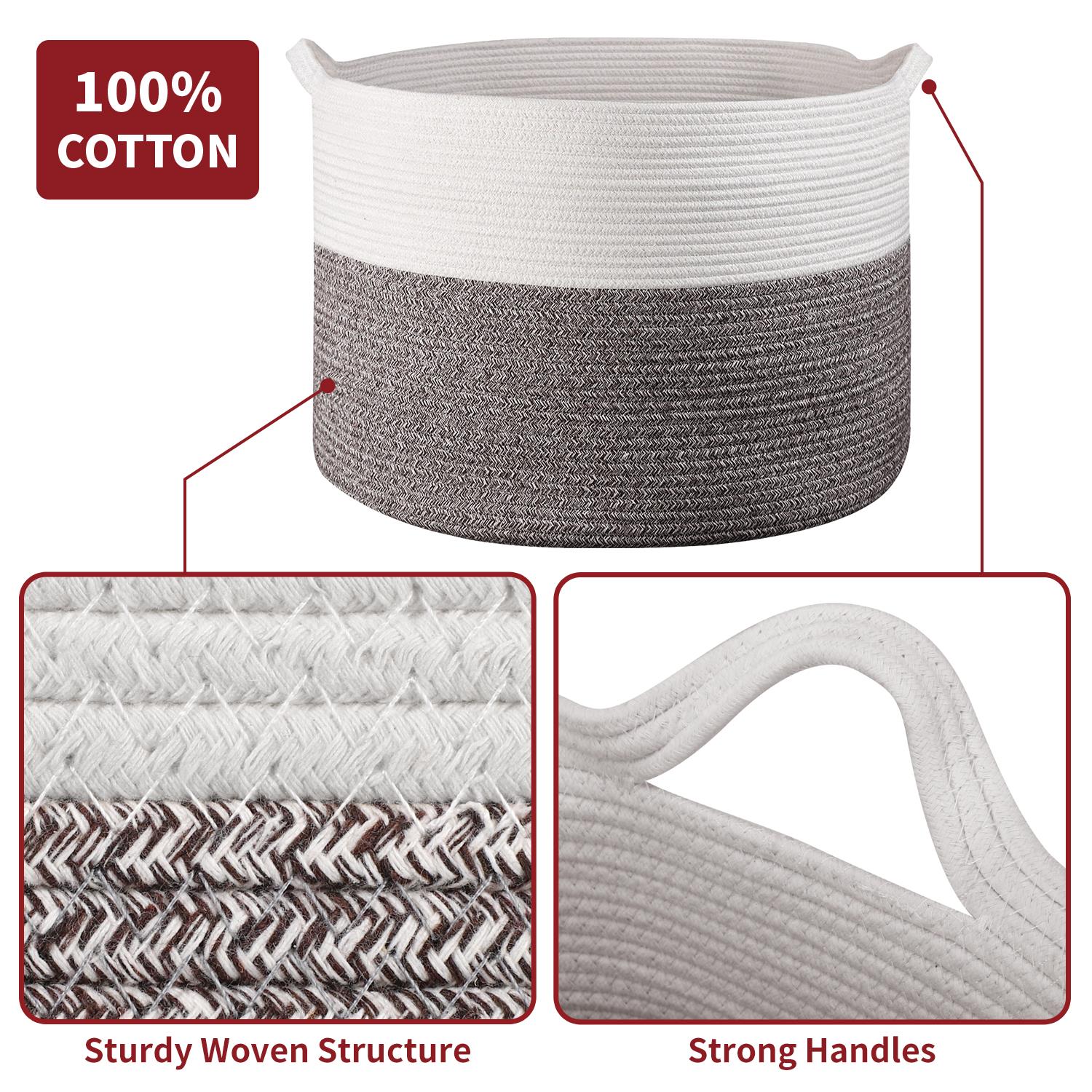 Vinsani Hand-Woven Cotton Rope Laundry Basket, White/Natural