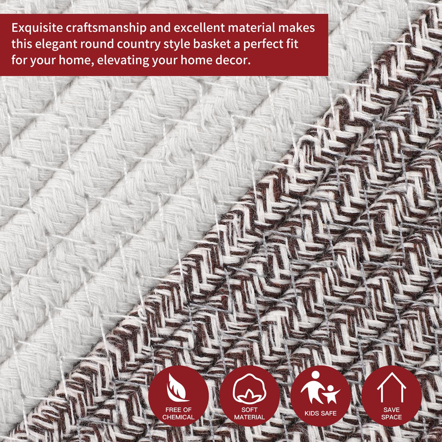 Vinsani Hand-Woven Cotton Rope Laundry Basket, White/Natural