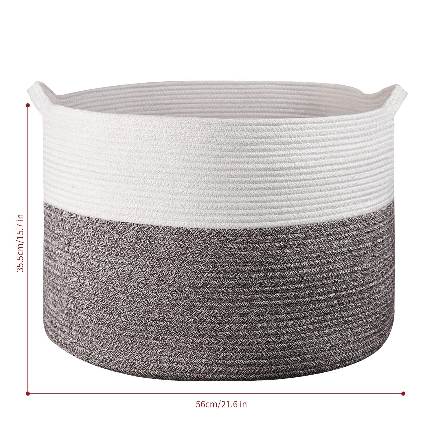 Vinsani Hand-Woven Cotton Rope Laundry Basket, White/Natural
