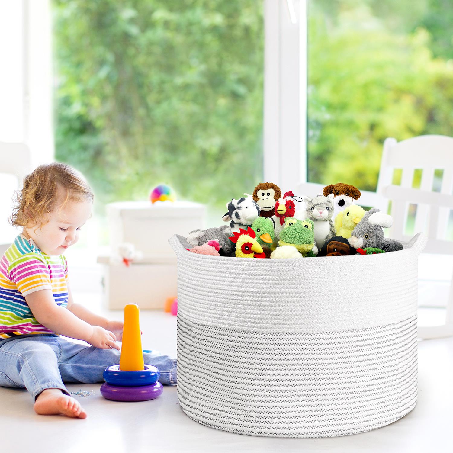 Vinsani Hand-Woven Cotton Rope Laundry Basket Hamper