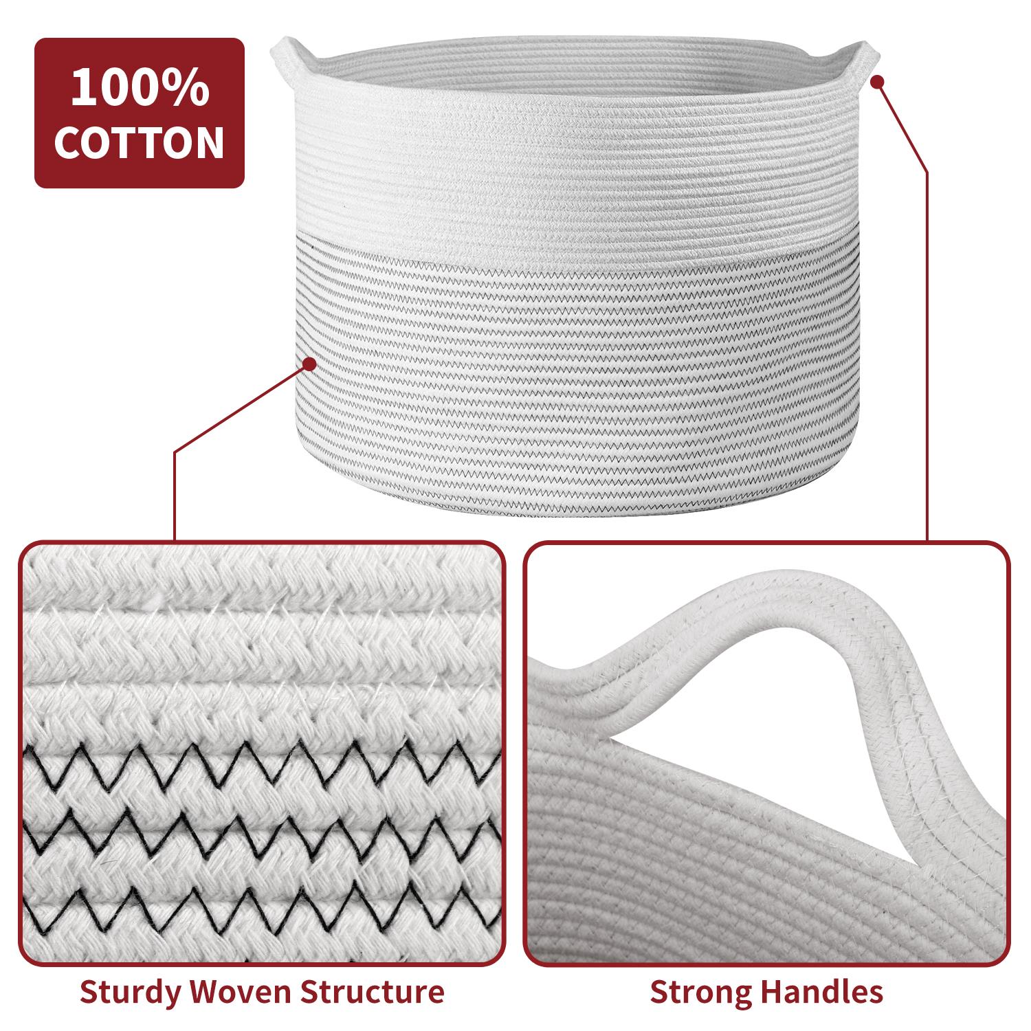 Vinsani Hand-Woven Cotton Rope Laundry Basket Hamper