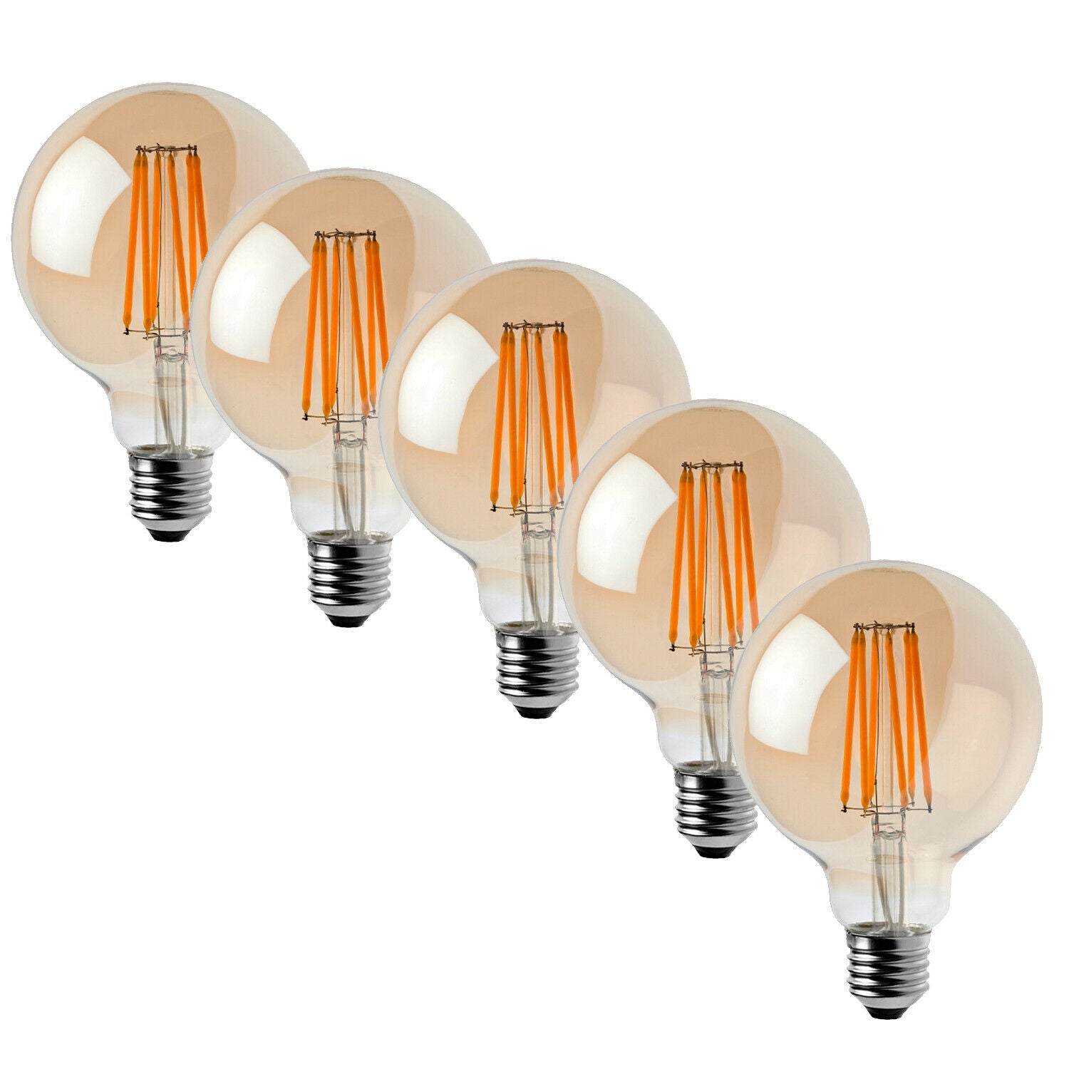 5 Pack Vintage Globe Edison LED Bulbs G95 8W E27 Dimmable Amber