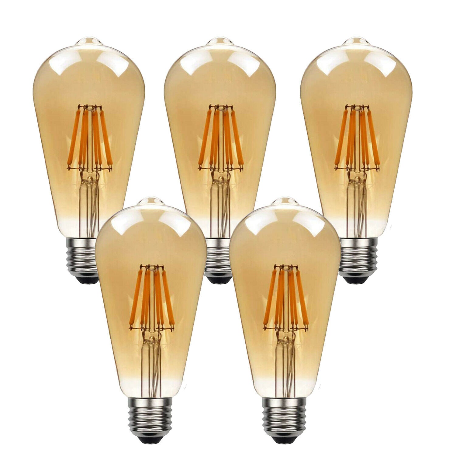 5-Pack E27 Dimmable Vintage LED Edison Bulbs, Amber Glass, Warm White 2700K, 8W, ST64, 800lm